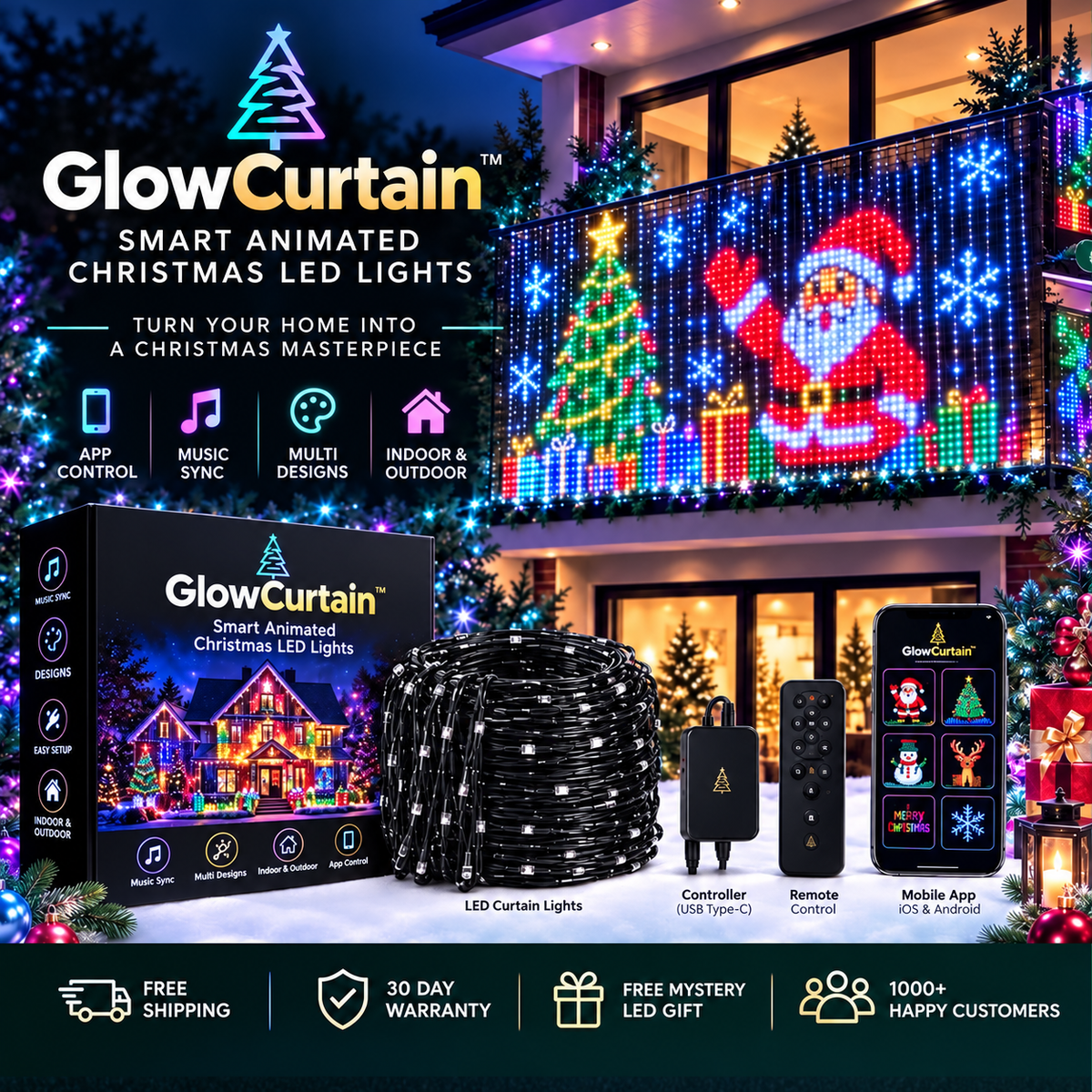 GlowCurtain™ Smart Animated Christmas LED Lights
